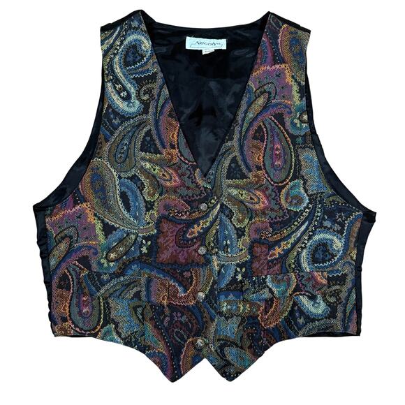 Vintage 90s Paisley Tapestry Vest Baroque Boho Western Made in USA Cotton M - Picture 1 of 8